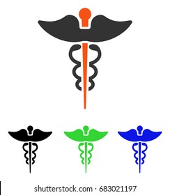 Caduceus vector pictogram. Illustration style is a flat iconic colored symbol with different color versions.