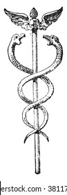 Caduceus, vintage engraved illustration. Dictionary of words and things - Larive and Fleury - 1895. 