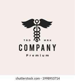 caduceus wing snake hipster vintage logo vector icon illustration