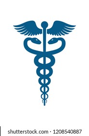 Caduceus with wings - Medical or Healthcare symbol flat icon isolated on white background. Vector illustration