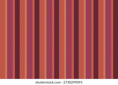 Textura Cady textil sin costuras, fondo de Vector de tela primaria. Patrón de líneas delicadas raya de Vertical en la paleta de colores rojo y naranja.