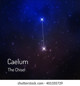 Caelum (Chisel) constellation in the night starry sky. Vector illustration