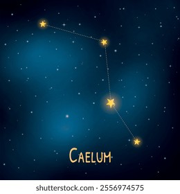 Caelum constellation on a starry night sky with bright stars.