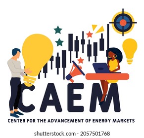 CAEM - Center for the Advancement of Energy Markets acronym. business concept background.  vector illustration concept with keywords and icons. lettering illustration with icons for web banner, flyer,