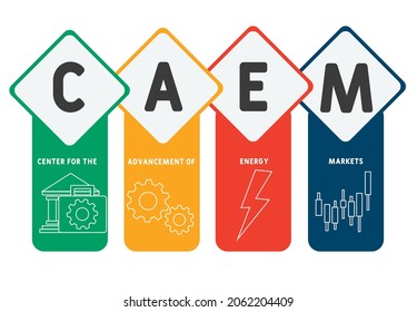 CAEM - Center for the Advancement of Energy Markets acronym. business concept background.  vector illustration concept with keywords and icons. lettering illustration with icons for web banner, flyer,