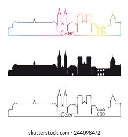 Caen skyline linear style with rainbow in editable vector file