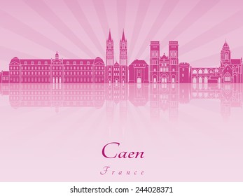 Caen skyline in purple radiant orchid in editable vector file