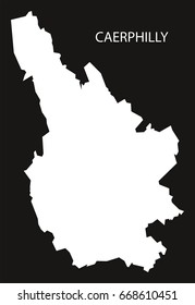 Caerphilly Wales map black inverted silhouette illustration