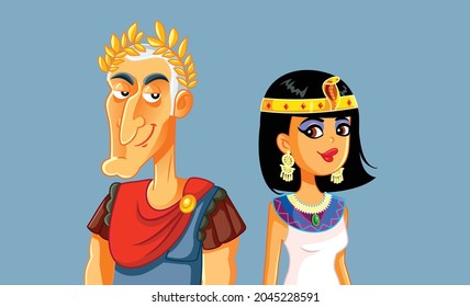 
Caesar and Cleopatra Vector Cartoon Illustration. Portrait of two important historical figures known as a power couple
