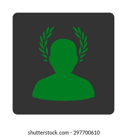 Caesar icon from Award Buttons OverColor Set. Icon style is green and gray colors, flat rounded square button, white background.