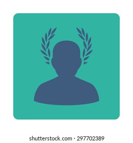 Caesar icon from Award Buttons OverColor Set. Icon style is cobalt and cyan colors, flat rounded square button, white background.