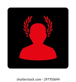Caesar icon from Award Buttons OverColor Set. Icon style is intensive red and black colors, flat rounded square button, white background.