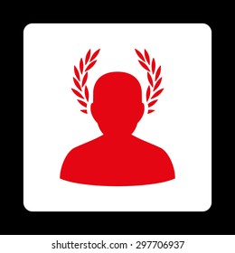 Caesar icon from Award Buttons OverColor Set. Icon style is red and white colors, flat rounded square button, black background.