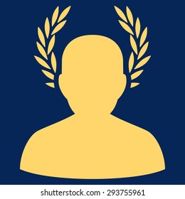 Caesar icon from Competition & Success Bicolor Icon Set. Vector style: flat symbols, yellow color, rounded angles, blue background.