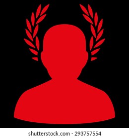 Caesar icon from Competition & Success Bicolor Icon Set. Vector style: flat symbols, red color, rounded angles, black background.