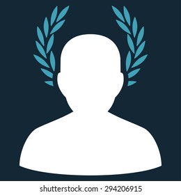 Caesar icon from Competition & Success Bicolor Icon Set. Vector style: flat bicolor symbols, blue and white colors, rounded angles, dark blue background.