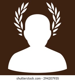 Caesar icon from Competition & Success Bicolor Icon Set. Vector style: flat symbols, white color, rounded angles, brown background.