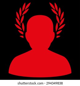 Caesar icon from Competition & Success Bicolor Icon Set. Vector style: flat symbols, red color, rounded angles, black background.