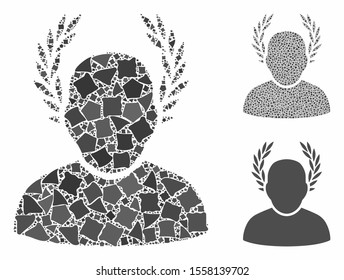 Caesar mosaic of trembly parts in different sizes and color tints, based on caesar icon. Vector humpy parts are composed into illustration. Caesar icons collage with dotted pattern.