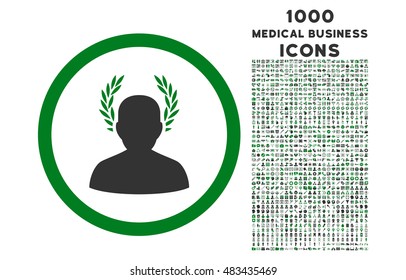 Caesar rounded vector bicolor icon with 1000 medical business icons. Set style is flat pictograms, green and gray colors, white background.