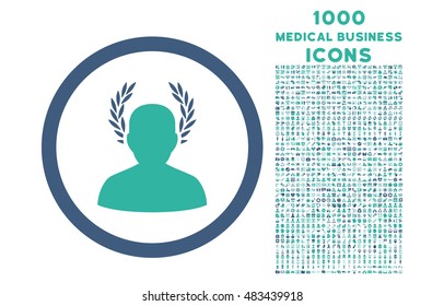 Caesar rounded vector bicolor icon with 1000 medical business icons. Set style is flat pictograms, cobalt and cyan colors, white background.