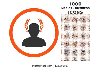 Caesar rounded vector bicolor icon with 1000 medical business icons. Set style is flat pictograms, orange and gray colors, white background.