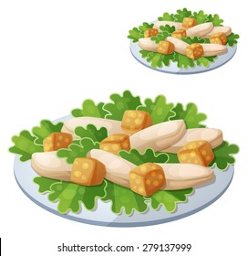 Caesar Salad. Detailed Vector Icon Isolated On White Background. Series Of Food And Drink And Ingredients For Cooking.