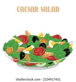 Caesar salad in a transparent bowl isolated on white background, vector illustration
