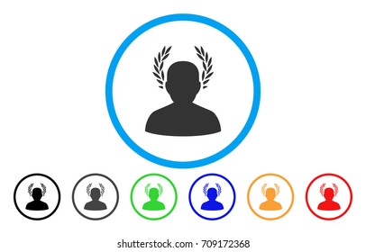 Caesar vector rounded icon. Image style is a flat gray icon symbol inside a blue circle. Bonus color variants are gray, black, blue, green, red, orange.