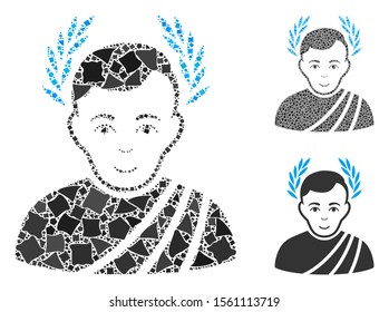 Caesar wreath composition of bumpy elements in different sizes and color tints, based on caesar wreath icon. Vector bumpy pieces are united into composition.
