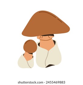 Caesars mushrooms, small and big. Edible fungi, fresh forest amanita caesarea with cap, stalk. Fall seasonal food, fungus pair. Flat graphic vector illustration isolated on white background