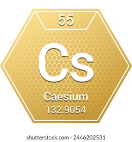 Caesium (Cs) (055) Alkali Metal - Fundamental Chemical Element, Periodic Table in Chemistry Symbol, Name, Atomic Mass, Number, Chemistry Hexagon Logo Icon Design, White Background