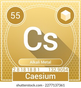 Caesium (Cs) Element - Alkali Metal - Periodic Table, Chemical Symbol, Name, Atomic Weight, Atomic Number, Electron Shells, Classification, Phase at STP - Chemistry Logo Icon Design