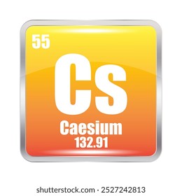 Ícone de césio. Elemento químico Cs. Número atômico 55. Massa 132,91. Ilustração vetorial.