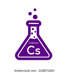 Caesium icon in test tube purple. Periodic table symbol. Science glass tube triangle shape isolated on white background. Ecology biochemistry concept. Vector EPS 10.