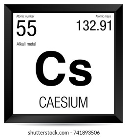 Caesium symbol. Element number 55 of the Periodic Table of the Elements - Chemistry - Black square frame with white background