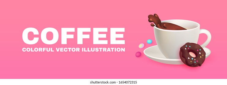 Cafe Ad Design Template. Coffee and Sweets. Chocolate and Donut. Candy. Cute and Delicious.