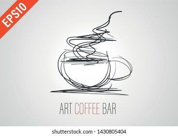 cafe art hand drawing coffee shop logo sign for business symbol template