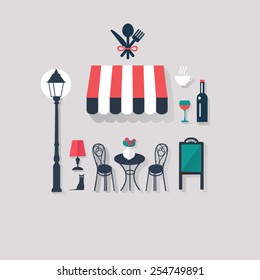 Cafe Background Paris Tourist Concept Image. Flat Vector French 