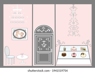 Cafe bakery shop decorating by loft style  cafe there are cake dessert and drink for cafe cartoon icon background and texture interior design concept