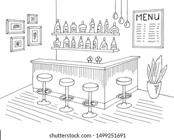 Cafe bar graphic black white interior sketch illustration vector