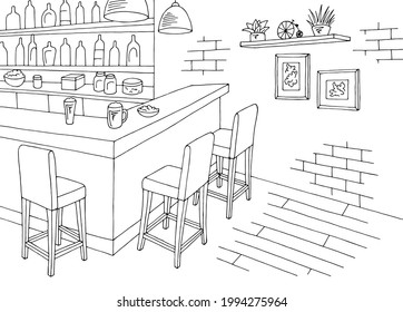 Cafe bar graphic black white interior sketch illustration vector 