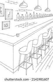 Cafe bar graphic black white vertical interior sketch illustration vector 