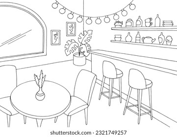 Cafe bar graphic black white interior sketch illustration vector 