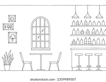 Cafe bar graphic black white interior sketch illustration vector 