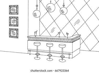 Cafe bar graphic black white interior sketch illustration vector