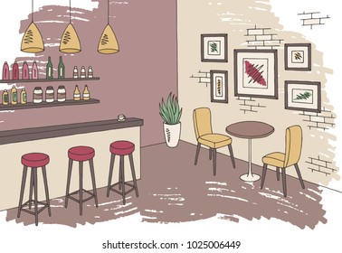 Cafe bar graphic color interior sketch illustration vector