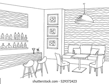 Cafe bar interior graphic sketch illustration vector