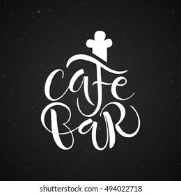 Cafe, Bar, Restaurant, Lounge logo vector illustration. Template with hand-drawn graphic. Lettering typography as logo, banner, poster template on textured background with object