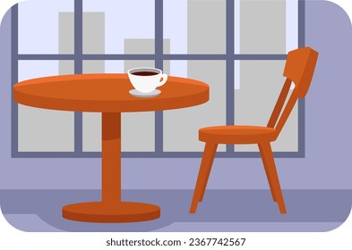 Cafe bar and stool, illustration, vector on a white background.